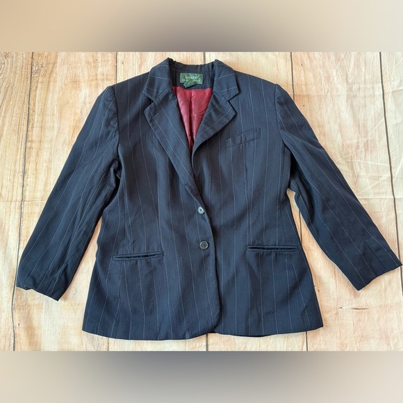 Vintage Lauren Ralph Lauren Wool Blazer Jacket Womens Size 16 Navy Pinstripe USA - Picture 1 of 12